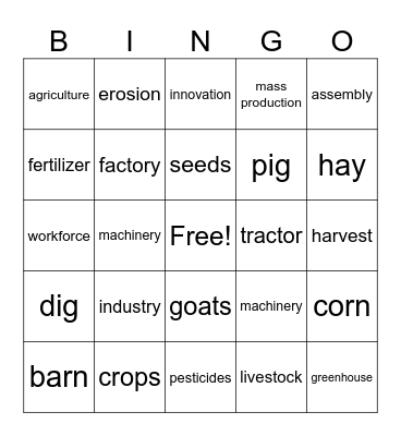 Farming Bingo Card