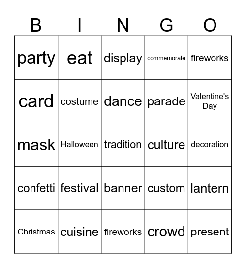 Festival Bingo Card