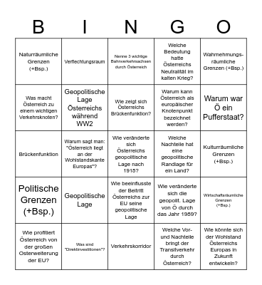 Geopolitische Lage Österreichs Bingo Card