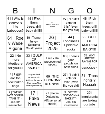 Fascist Bingo Card
