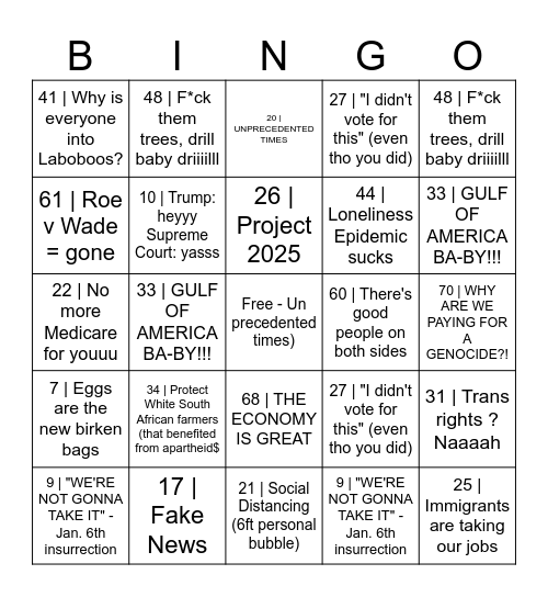 Fascist Bingo Card