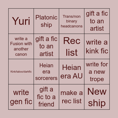 Jujutsu Kaisen Fandom Bingo Card