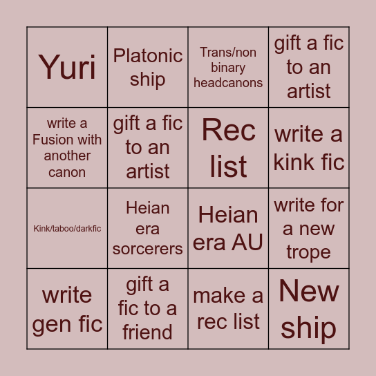 Jujutsu Kaisen Fandom Bingo Card