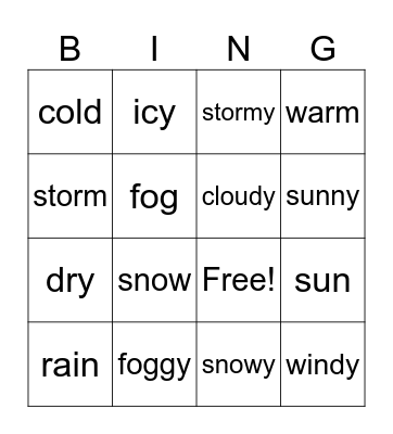 Weather Bingo Card