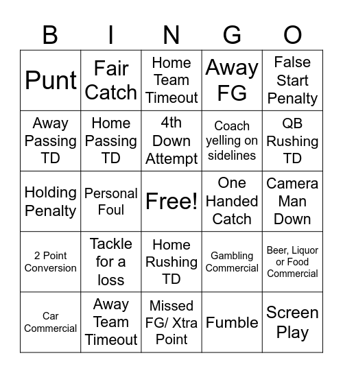 Football Bingo Card