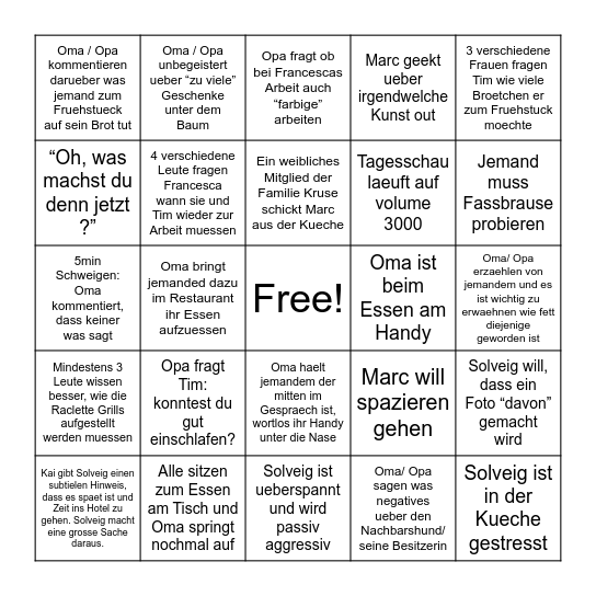 Weihnachts-Bullshit-BINGO Card