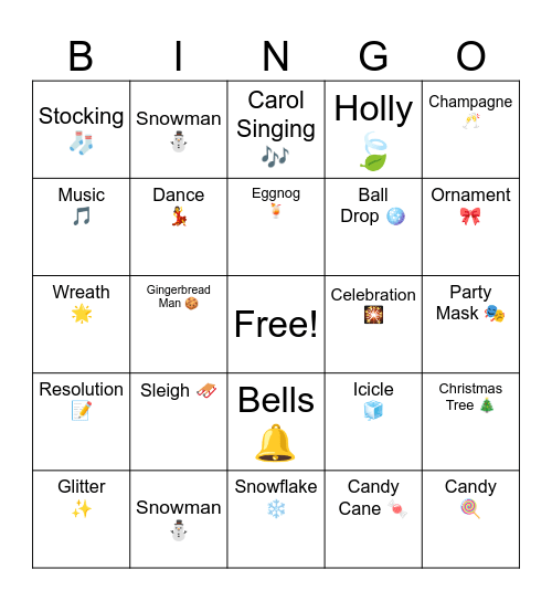 Christmas and New Year Bingo Card