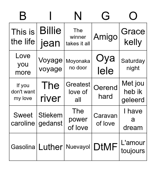De Bree Muziekbingo!!! Bingo Card