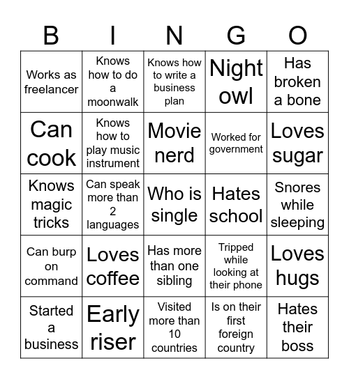 Youth StartUp Bingo Card