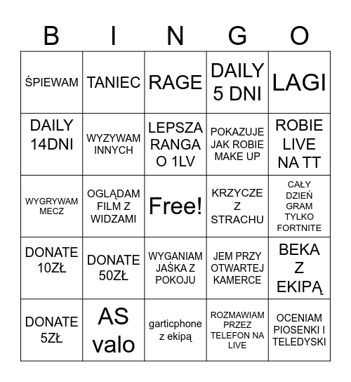 Untitled Bingo Card