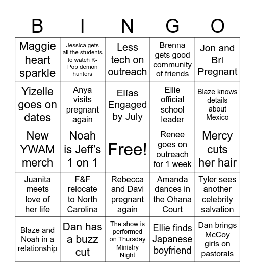YWAM KONA BINGO Card