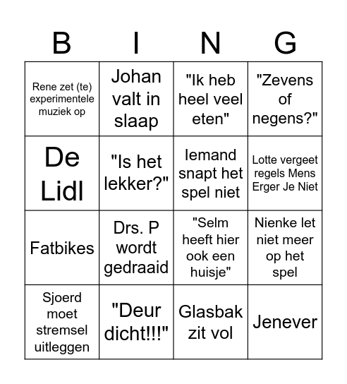 Sint Weekend '25 Bingo Card