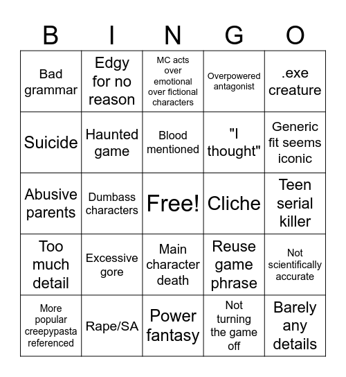 Crigger Bingo Card