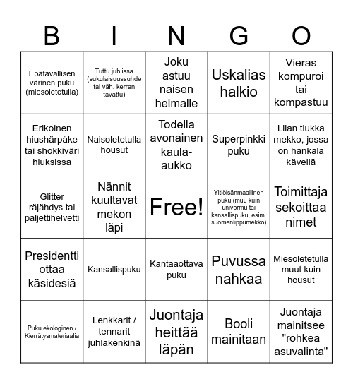 Itsenäisyyspäivän bingo Card