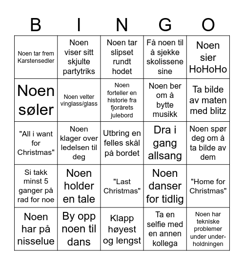 Julebord 2025 Bingo Card
