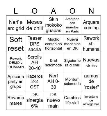 LOAON winter 2025 Bingo Card