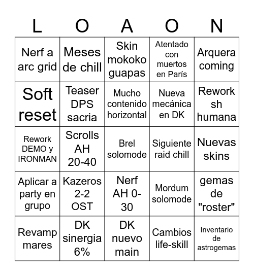 LOAON winter 2025 Bingo Card