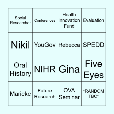 Evidence Team Bingo Card