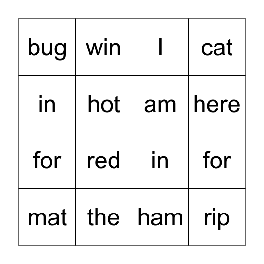 Word Bingo Card