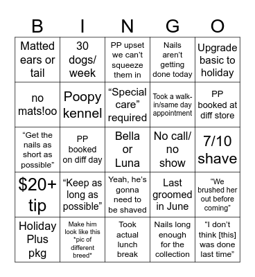 Holiday PSG Bingo Card