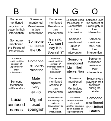 IMF and Argentina DEbate Bingo Card