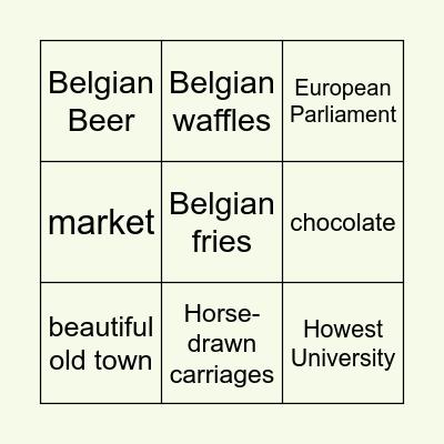 Bingo Belgium Bingo Card