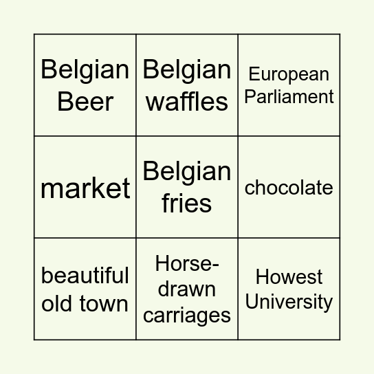 Bingo Belgium Bingo Card