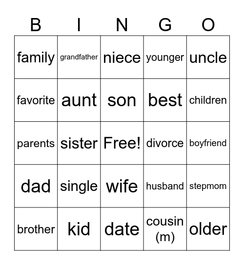 Family Bingo Card