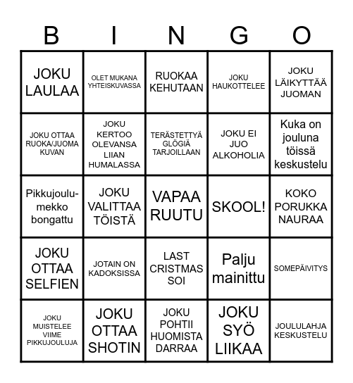 PIKKUJOULU BINGO Card
