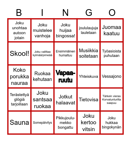 Pikkujoulu Bingo Card
