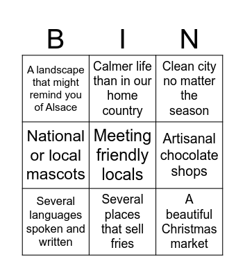 Bruges Expectations Bingo Card