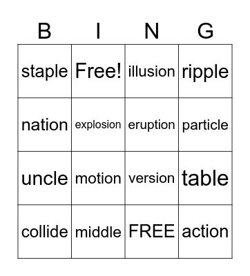 -le -tion -sion Bingo Card