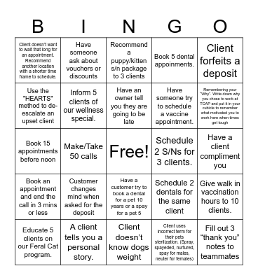 TCAP BINGO Card
