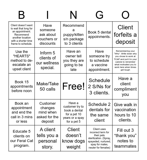 TCAP BINGO Card