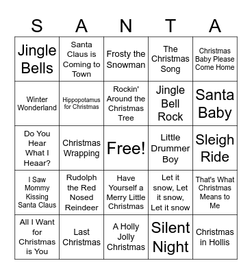 Holiday Music Bingo Card