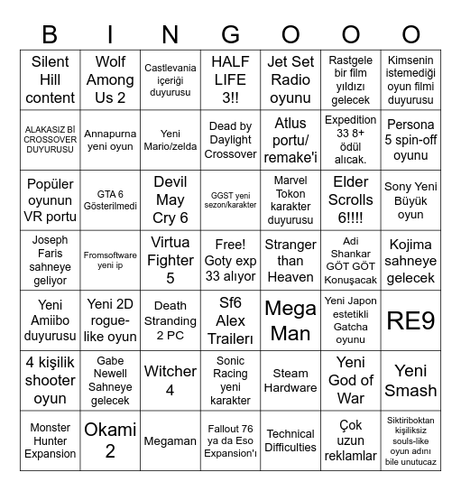 Game Awards Ortak Bingo Card