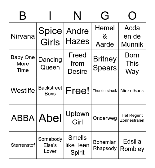 OWB Muziekbingo! Bingo Card