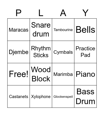 Percussion Instruments Bingo Card