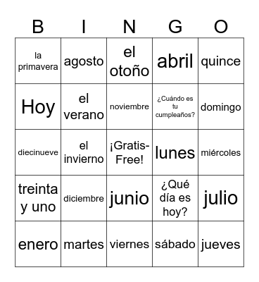 El calendario Bingo Card