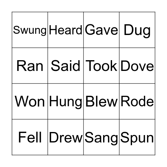 Past Tense Bingo! Bingo Card