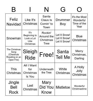 Christmas Song Bingo Card