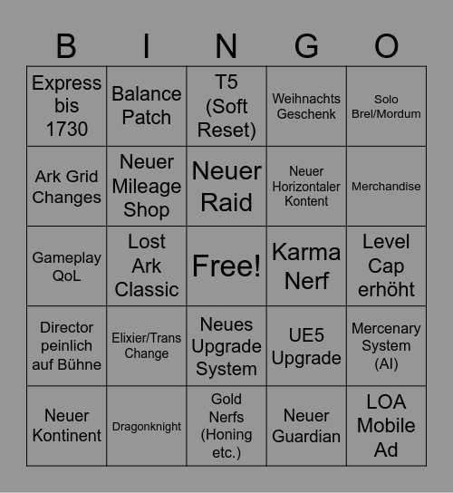LOAON 2025 Bingo Card