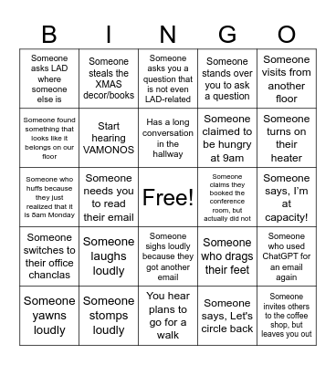 3rd Floor Bingo Card
