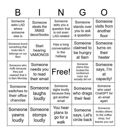 3rd Floor Bingo Card