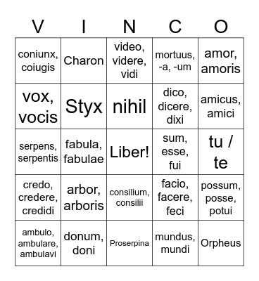 Eurydice (Fabula Amoris) Bingo Card