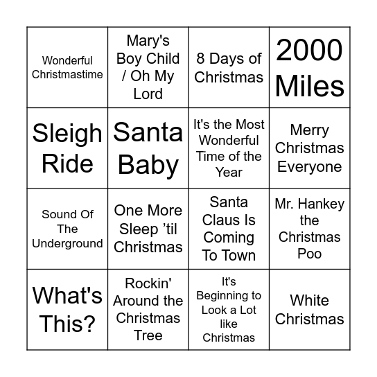 Christmas Music Bingo 1 Bingo Card