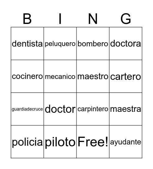 Community Helpers Bingo Card