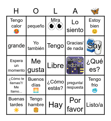Sentimientos/Saludos 2 Bingo Card