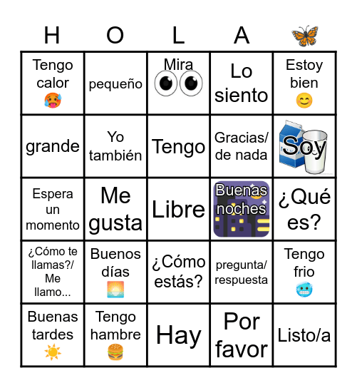 Sentimientos/Saludos 2 Bingo Card
