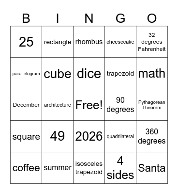 Geometry Bingo Card